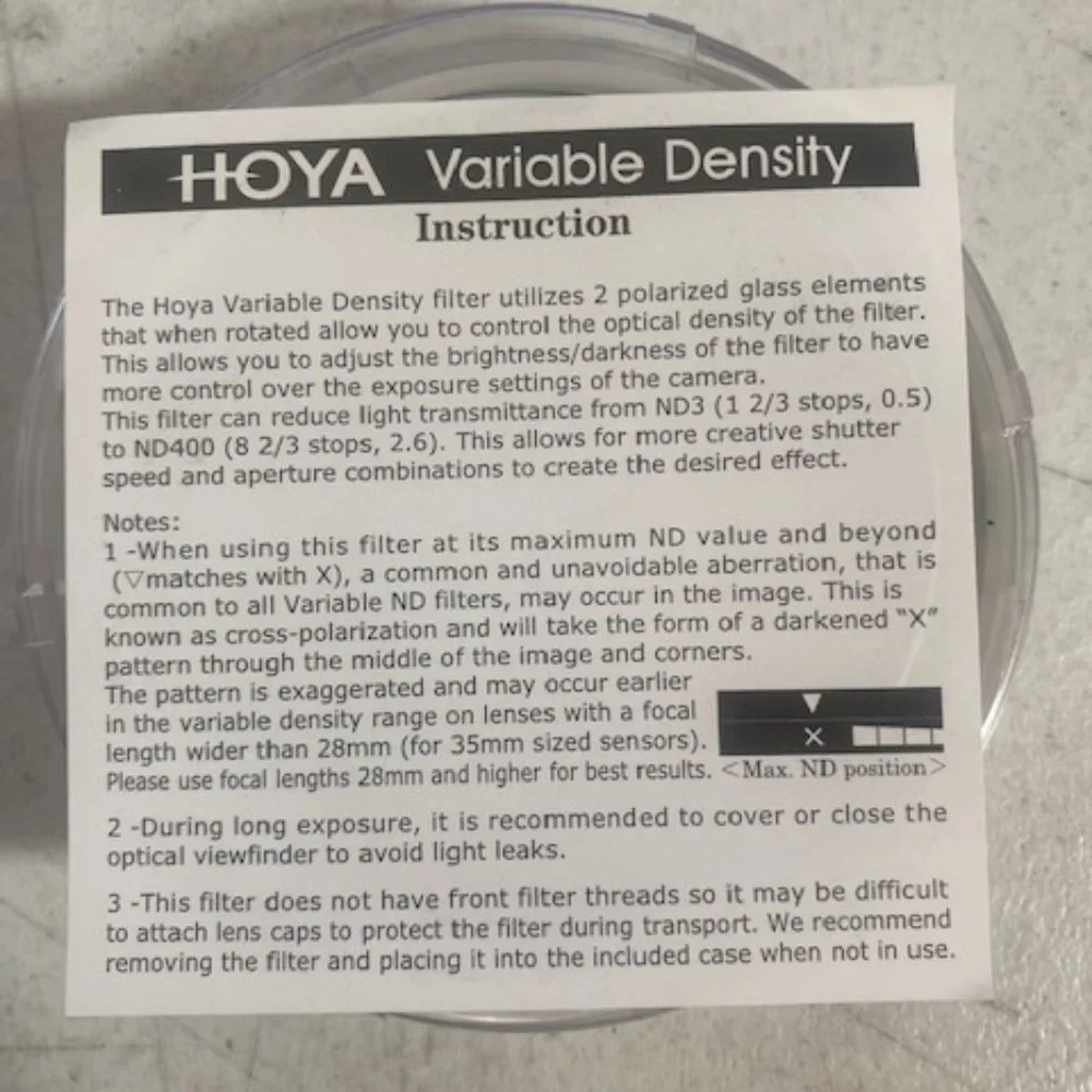 Hoya 77mm Variable Density Screw-in Filter (NEW)